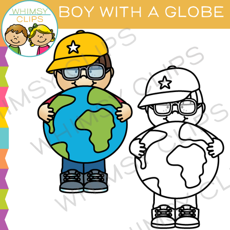 Boy Holding a Globe Clip Art