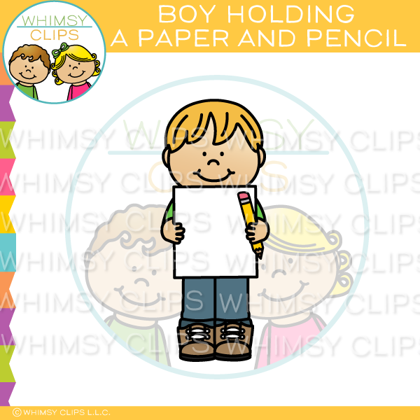 Boy Holding Paper And Pencil Clip Art
