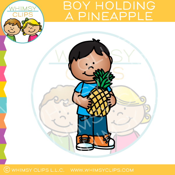 Boy Holding a Pineapple Clip Art
