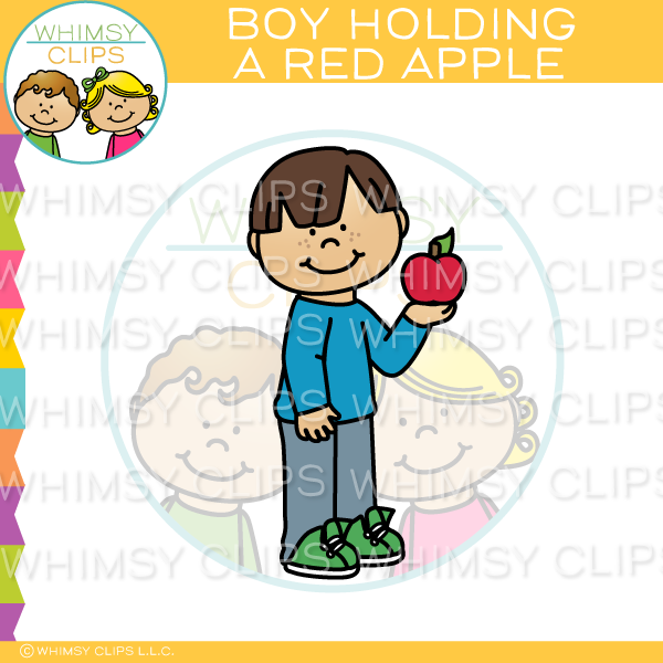 Boy Holding A Red Apple Clip Art