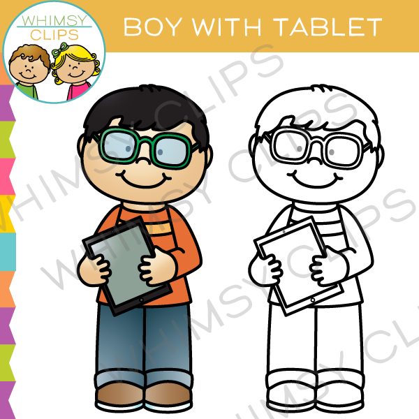Boy with a Tablet Clip Art