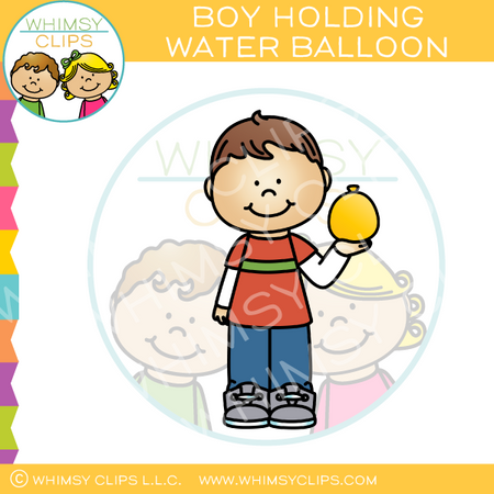 Boy Holding a Water Balloon Clip Art