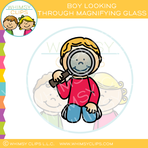 Boy Looking Through Magnifying Glass Clip Art