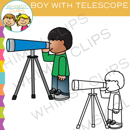 Boy Looking Through a Telescope Clip Ar