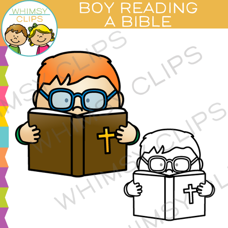 Boy Reading a Bible Clip Art