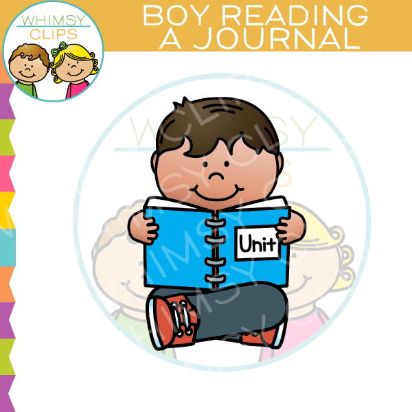 Boy Reading Journal Clip Art