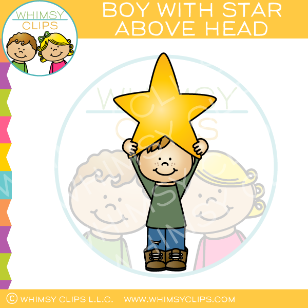 Boy Holding Star Above Head Clip Art