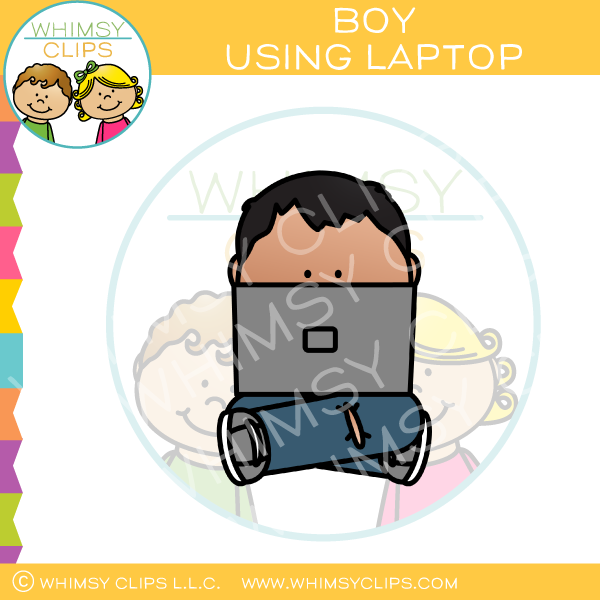 Boy Using Laptop Clip Art