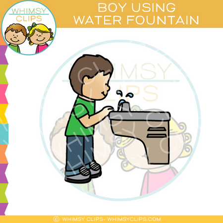 Boy Drinking from a Water Fountain Clip Art