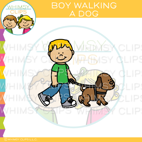 Boy Walking A Dog Clip Art