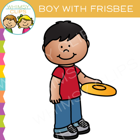 Boy with a Frisbee Clip Art