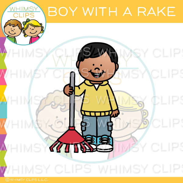 Boy With A Rake Clip Art