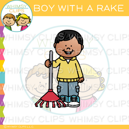 Boy With A Rake Clip Art