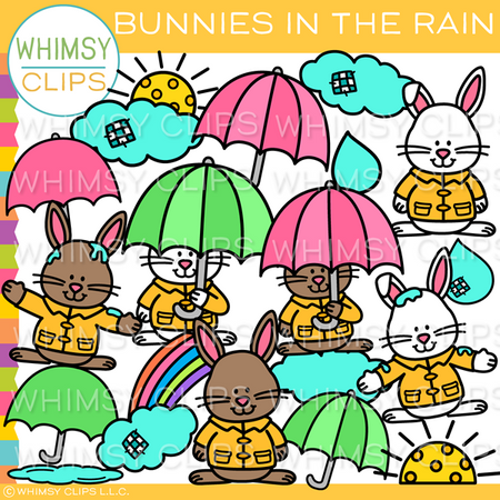 Bunnies in the Rain Clip Art