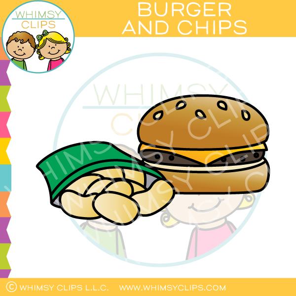 Cheeseburger and Chips Clip Art