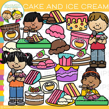 Kids Eating Cake and Ice Cream Clip Art