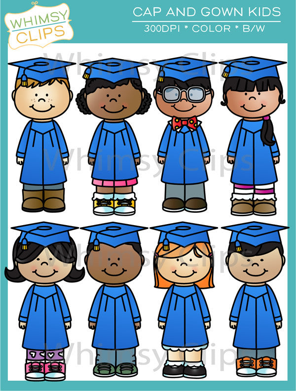 Cap and Gown Kids Clip Art