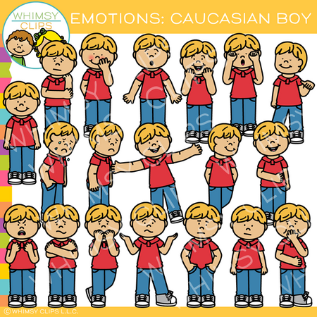 Caucasian Boy Emotions Clip Art