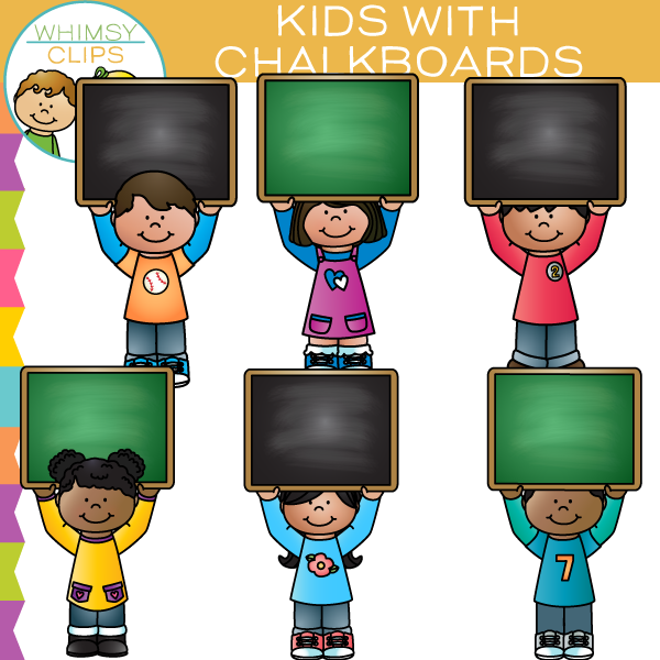 Kids with Chalkboards Clip Art
