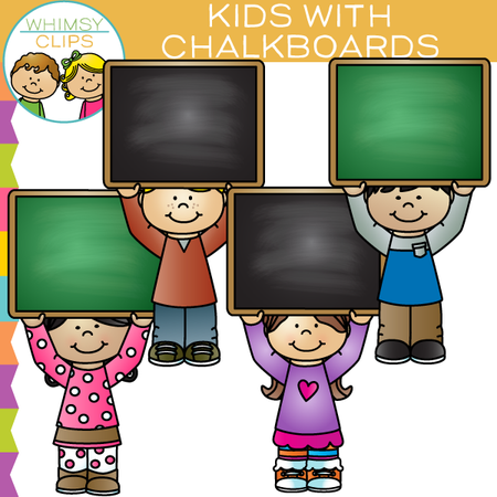Kids with Chalkboards Clip Art