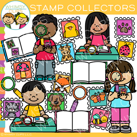 Kids Collecting Stamps Clip Art