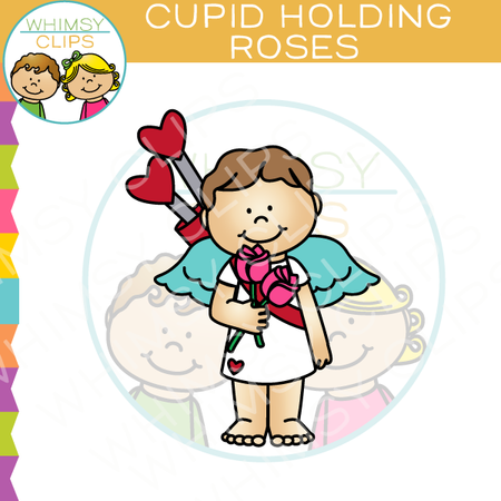 Cupid Holding Valentine Roses Clip Art