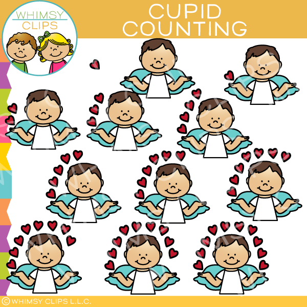 Cupid Counting Hearts Clip Art