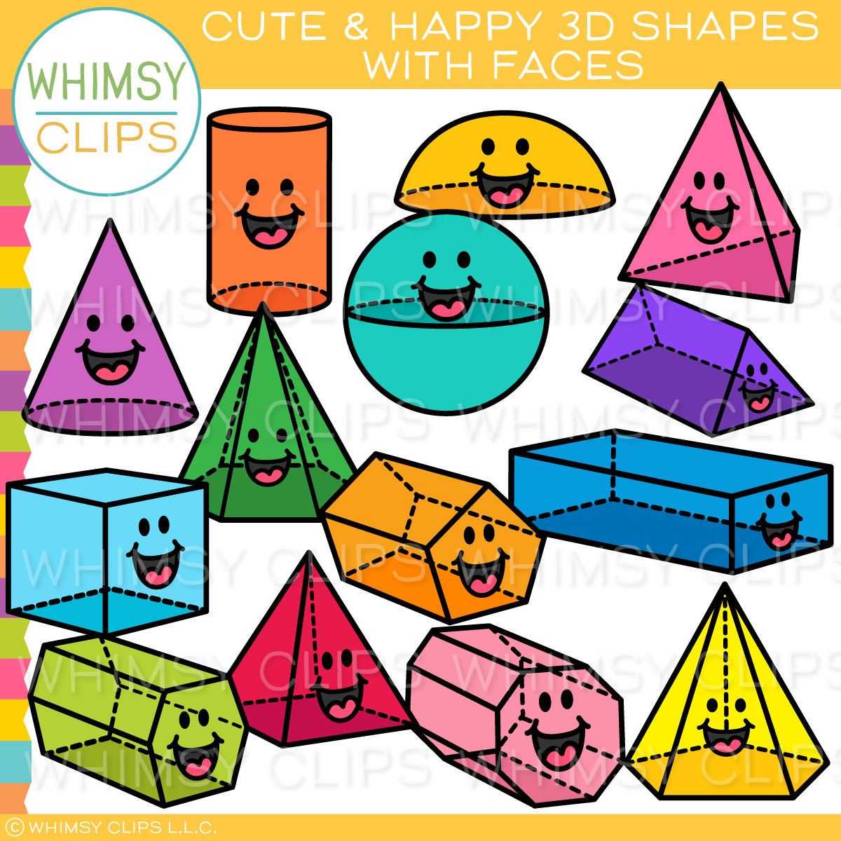 Free Cute 3D Shapes with Faces Clip Art – Whimsy Clips