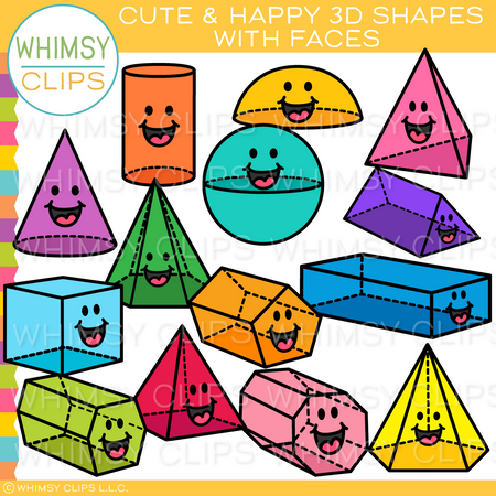 Free Cute 3D Shapes with Faces Clip Art