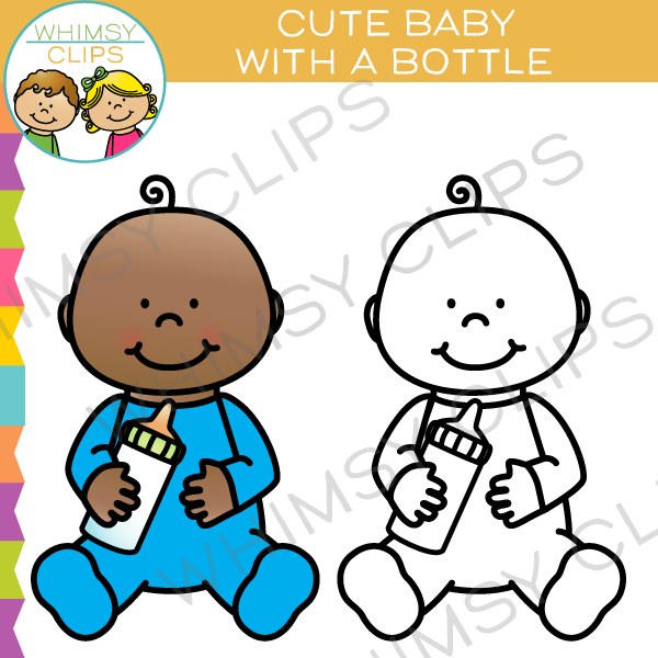 Cute Baby With a Bottle Clip Art