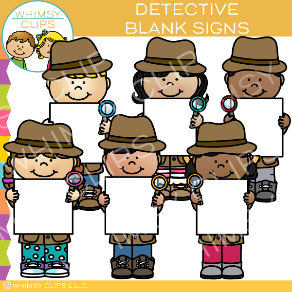 Detectives with Blank Signs Clip Art