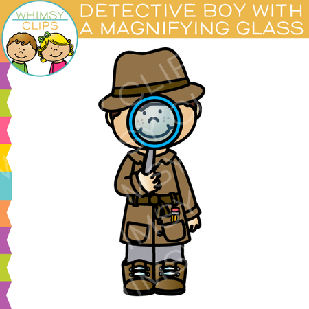 Detective Boy Looking Through a Magnifying Glass Clip Art