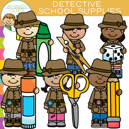 Detective Kids School Supplies Clip Art