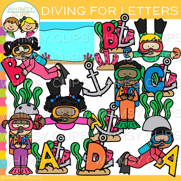 Diving for Letters Clip Art