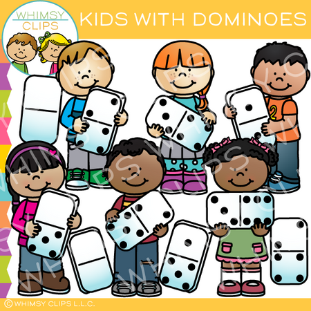 Kids with Dominoes Clip Art