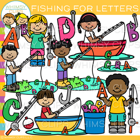 Kids Letter Fishing Clip Art