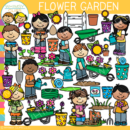 Kids in the Flower Garden Clip Art