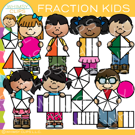Kids with Fraction Shapes Clip Art