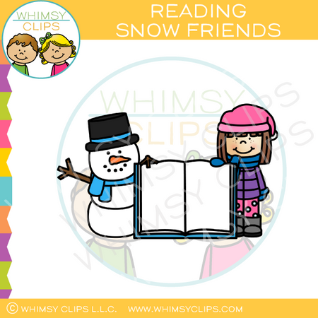 Girl And Snowman With An Open Book Clip Art