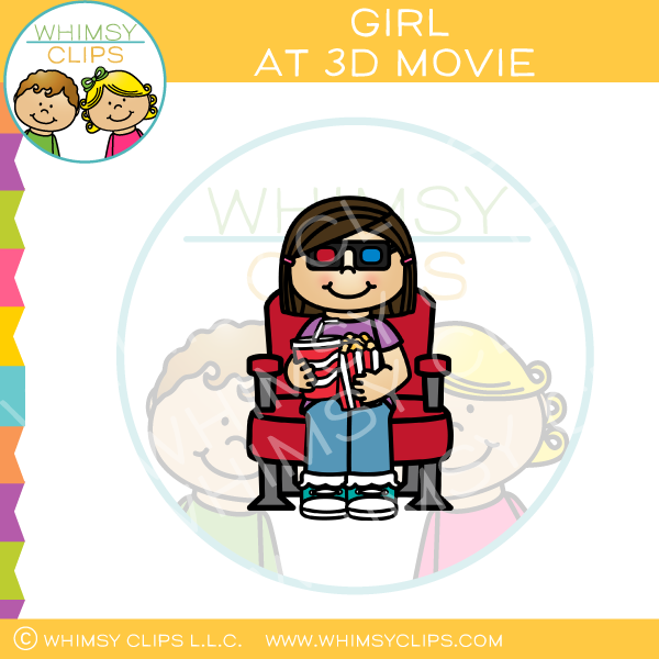Girl At 3D Movie Clip Art