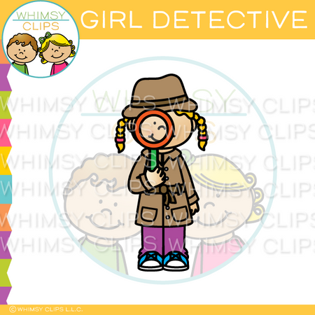 Girl Detective With Magnifying Glass Clip Art