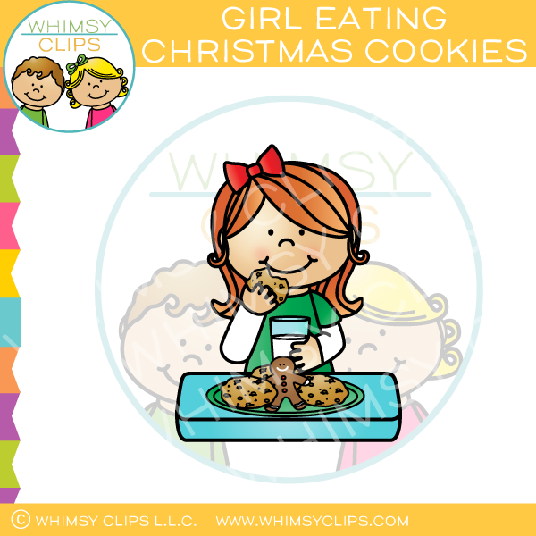 Girl Eating Christmas Cookies Clip Art