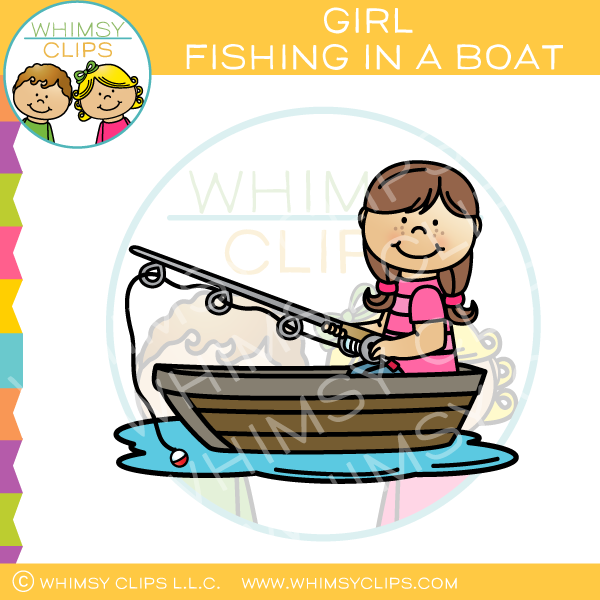 Little Girl Fishing In A Boat Clip Art