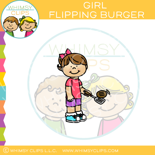 Girl Flipping Burger Clip Art