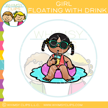 Girl Floating With Drink Clip Art