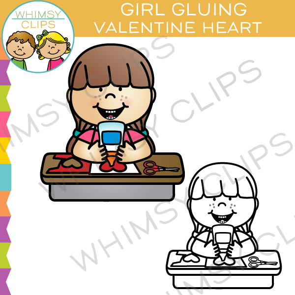 Girl Gluing a Valentine Heart