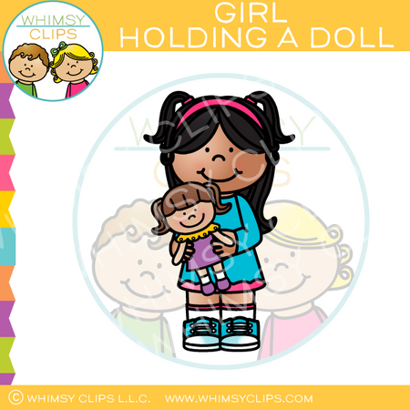 Girl Holding A Doll Clip Art