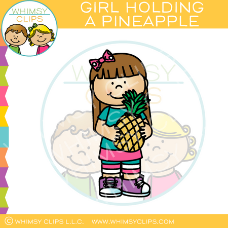 Girl Holding a Pineapple Clip Art