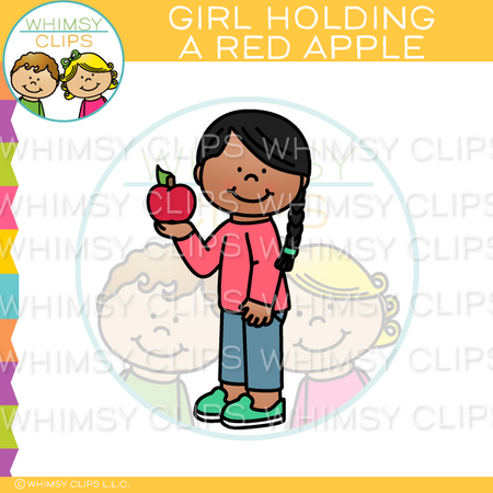 Girl Holding A Red Apple Clip Art