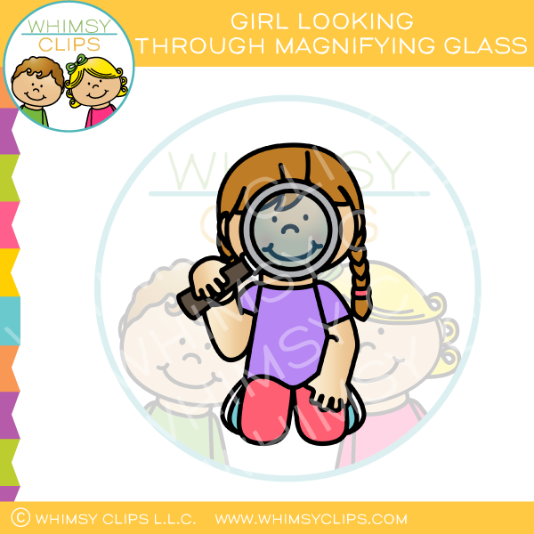 Girl Looking Through Magnifying Glass Clip Art